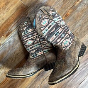 Twister Kids Boots in Brown, Blue and Pink Pattern